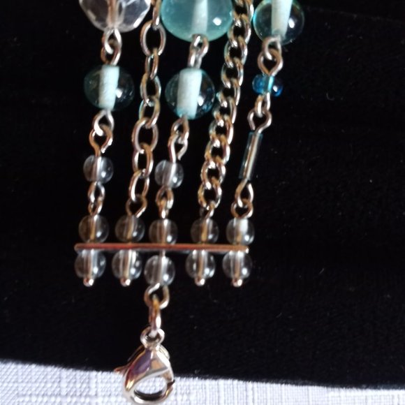 Bracelet Unique 5-Strand 8" to 9" Bead Clear Light Blue Jade Green EUC-Item #215 - Picture 4 of 4
